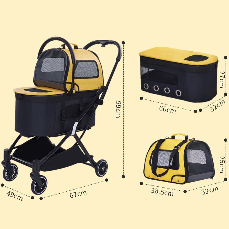 Foldable Pet Stroller with 2 Detachable Carriers PC200